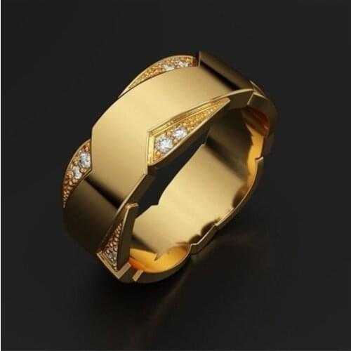 Ofertas Trendy Micro-Set Crystal Geometric Gold Color Male Rings for Men Engagement Party Wedding Jewelry Business
