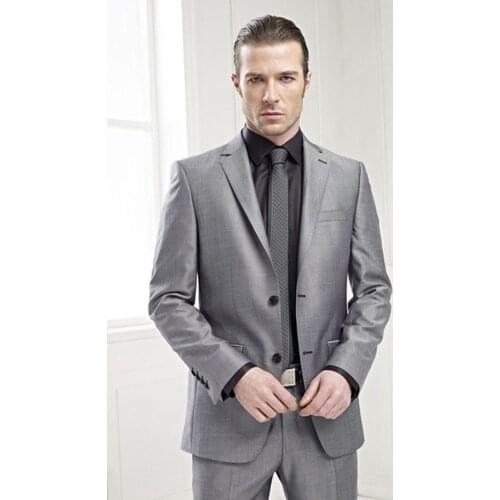 Jacket+Pants+Tie)2019 Classic Grey Groom Tuxedos Elegant Men Suit For Wedding Business Men Work Wear Formal Suits costume homme
