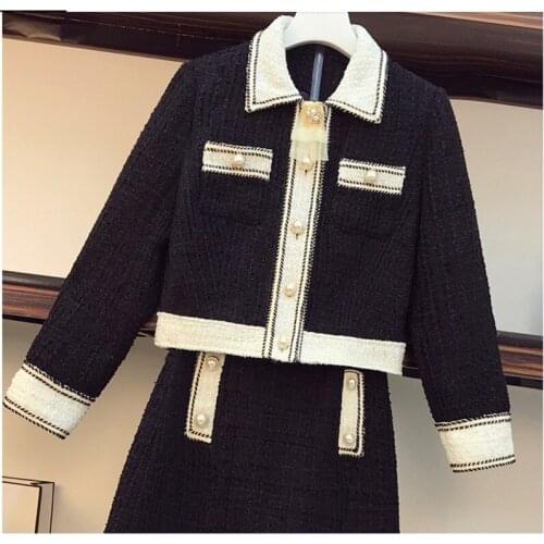 Casual Black Women Skirt Sets 2021 Autumn Buttons Turn-down Collar Shirt Slim Mini Skirts All-match Long Sleeve Skirt Suits