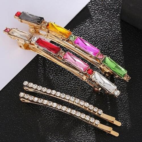 Simple women hair jewelry sparkly crystal barrette rhinestone and diamante hair pin clip slide for wedding party