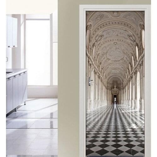 PVC Self-adhesive Removable Door Sticker Creative Church Wallpaper Living Room Door Decor Decals Wall Sticker Papel De Parede 3D