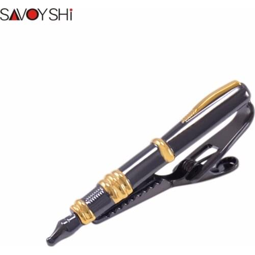 SAVOYSHI Business Copper Black Pen Shape Tie Clip for Mens Suits Necktie Clips Tie Bar Clasp Pin Shirt Pocket Clip Jewelry Gift