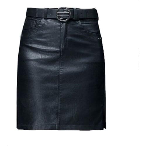Autumn Winter Women Skirt PU Leather Sexy Mini Skirt With Pockets A-line Package Office work Hip High Waist Women Clothing