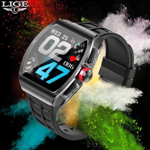 LIGE Luxury Bluetooth call Smart Watch Men smartwatch Waterproof Sports Fitness Watch 1.4 inch Square Screen HD IPS Color Screen