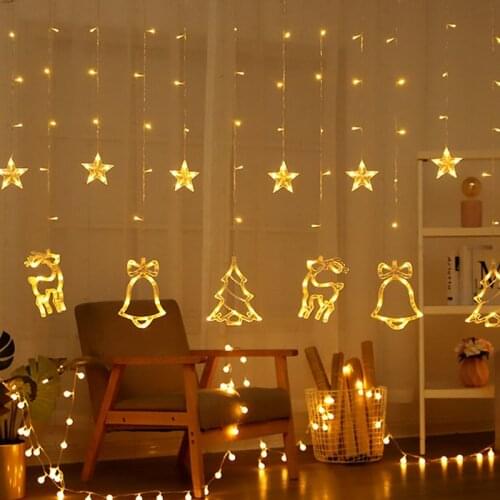 Christmas Decor Elk Bell String Light LED For Home Hanging Curtain Garland Christmas Tree Ornament Navidad Xmas Gift New Year