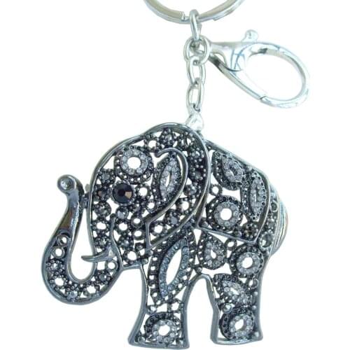 Unique Animal Elephant Keychain Pendant Black Gray Rhinestone Crystal K05102C5