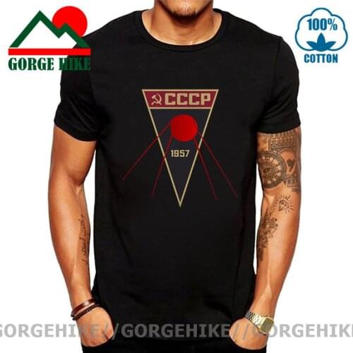Vintage Soviet CCCP Sputnik 1957 T-shirt Mens T Shirt Russia T-shirt Retro Space Satellite Top Tee Custom USSR Streetwear Tshirt