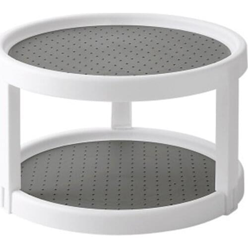 360° Rotation Kitchen Rack Single/Double Layer Holder Non-Skid Spice Storage Rack Shelf Cabinet Turntable Refrigerator Organizer