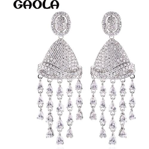 GAOLA Hot Sale Geometric Long Dangle Earrings Clear Stone Earring For Women GLE7769
