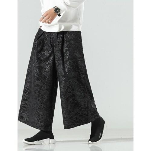 Plus Size Wide Leg Pants Baggy Ethnic Style Obscure Hanfu 2021 Chinese Style Oversized Cropped Trousers Harajuku Men Clothing