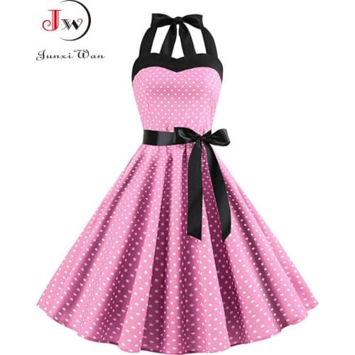 Women Polka Dot Vintage Dress Summer Big Swing Retro Robe Prom Rockabilly Party Dress Sexy Halter Pinup Vestidos Plus Size