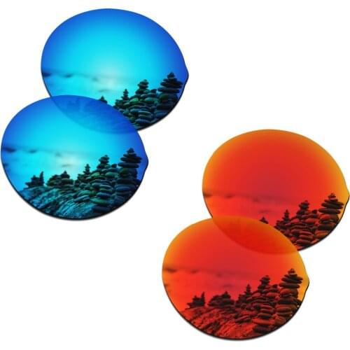 SmartVLT 2 Pairs Polarized Sunglasses Replacement Lenses for Oakley Madman Ice Blue and Fire Red
