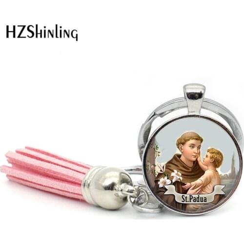 2017 St Anthony of Padua Keychain Saint Pendant Keyring Art St Anthony Jewelry Cabochon Religious Religious Tassel Keychains