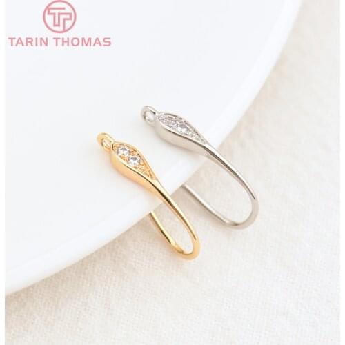 6PCS Height 16MM 24K Gold Color Brass With Zircon Earrings Hooks High Quality Diy Jewelry Accessories