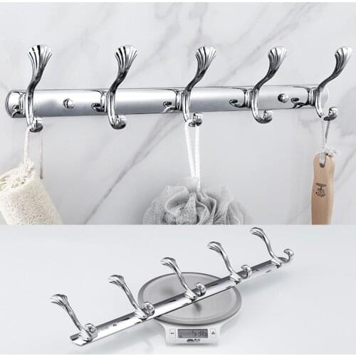 5Hooks Stainless Steel Chrome Plating Thicken Robe Hooks Bathroom Coat Hat Wall Mounted Hanger Towel Holder