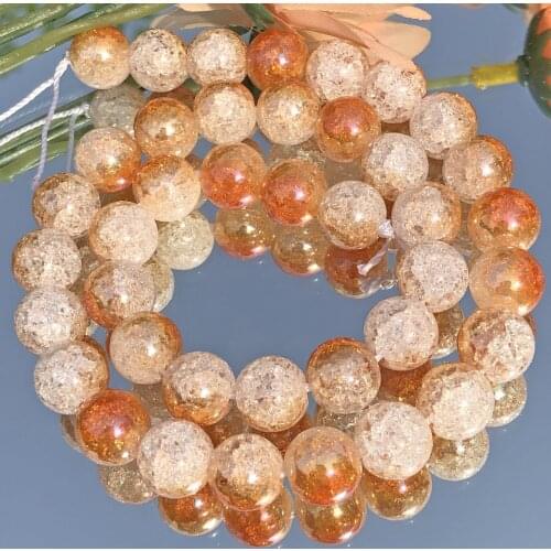 6/8/10/12MM Orange White Snow Cracked Quartz Crystal Beads Round Loose Spacer Beads For Jewelry Making DIY Bracelets Necklace