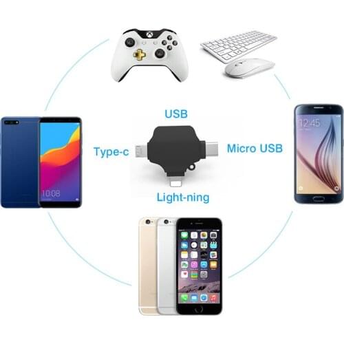3 in 1 USB OTG Adapter Type-C/Micro USB 3.0 Lightn-ing Port For iPhone Android Computer Extension Header Card reader Converter