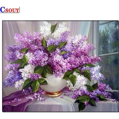 Flowers 5D Diy Diamond Painting Lilac Diamond Mosaic Drawing Full Square Round Drill Diamond Embroidery Cross Stitch Home Decor