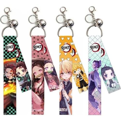 Anime Demon Slayer Lanyard Keychains Kimetsu No Yaiba Kamado Nezuko Tanjirou New Ribbon Key Ring Holder Cosplay Jewelry Gift