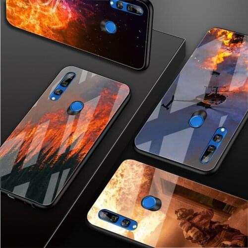 Fireman Tempered Glass Phone Case For Huawei honor 8X 9 10i 20i 20Lite 20Pro 30 Pro Cover Shell