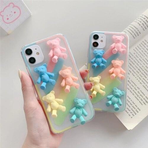 Macaro three-dimensional bear for iPhone 12 mini 11 Max xs xr 7 8 plus Case, Soft Cartoon Cute Mobile Phone Fashion Design