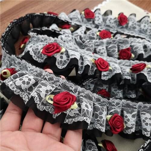 Black White Lace Trim Ribbons Embroidered With Flower Pattern DIY Sewing Doll Toy Dress Clothes Sewing Material Decoration50cm