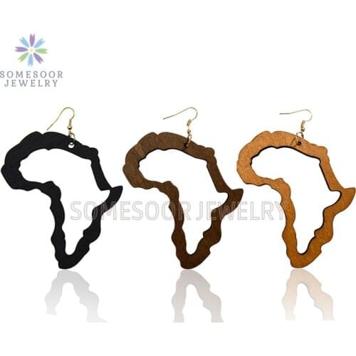 SOMESOOR Engraved African Map Wooden Drop Earrings Hollow Afrocentric Ethnic Design Big Loops Dangle Jewelry For Women Gifts