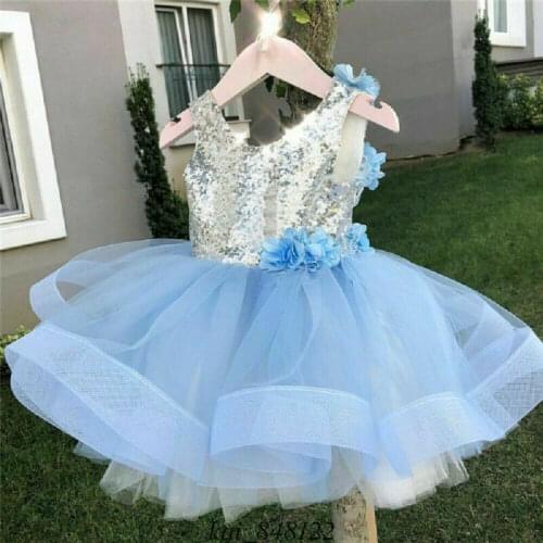 Girl Kids Tutu Dress Sequins Sleeveless Princess Party Wedding Lace Patchwork 3D Flowers Bridesmaid Tulle Gown