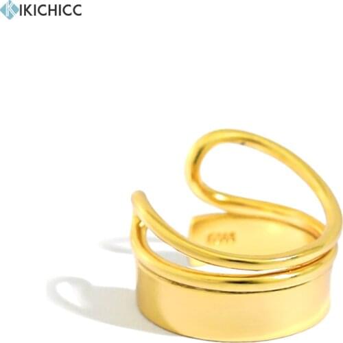 Kikichicc 100% 925 Sterling Silver Gold Double Circle Resizable Rings Women Fashion Luxury Wedding Jewelry 2020 Gift