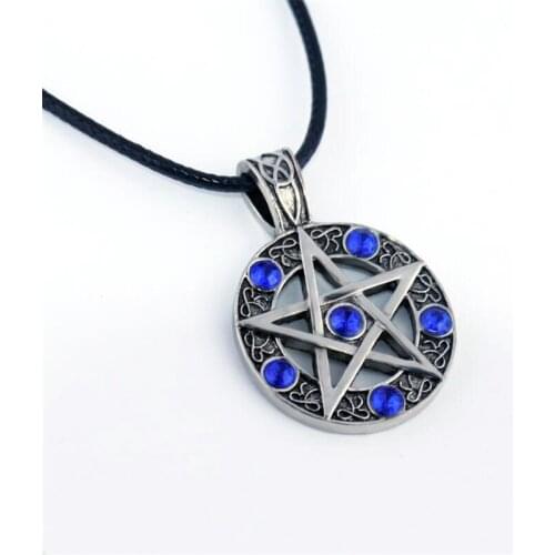 Leather Rope Chain Vintage Gothic Jewelry Wholesale New Necklace Pentagram Five-Pointed Star Wicca Pagan Dean Winchester Pendant