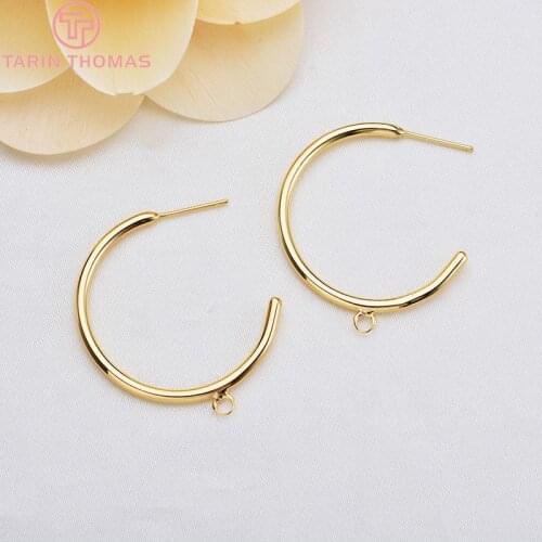 10PCS 28MM 24K Gold Color Round with Hanging Hole Stud Earrings High Quality DIY Jewelry Making Findings