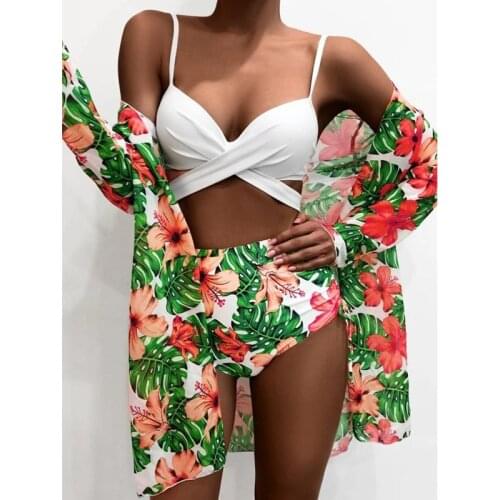 Bikini Swimwear Women Swimsuit Sexy Push Up Micro Bikinis Set Three Pieces Print Swimming Bathing Suit Beachwear Summer 2021