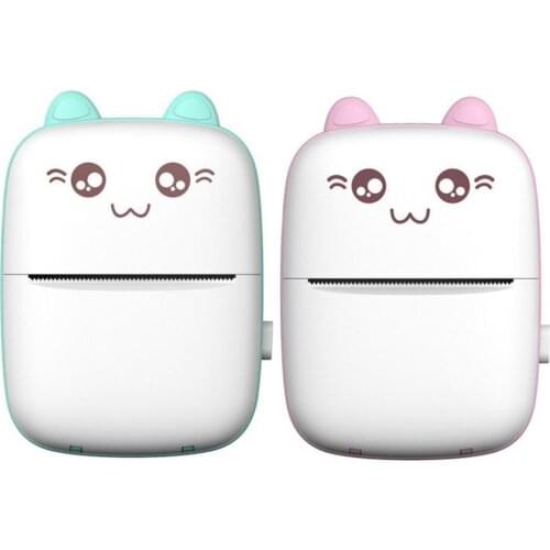 Cute Mini Printer Ink-Free Bluetooth Portable Pocket Handheld Mini Cute Cat Thermal Printer for Study for Student