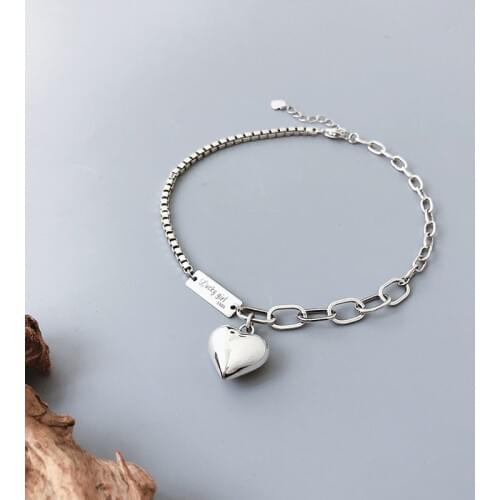 Fashion 925 Sterling Silver Geometric Letter Lucky Girl Chain Bracelets Heart Charm Bracelets For Women Jewelry Gifts 2020