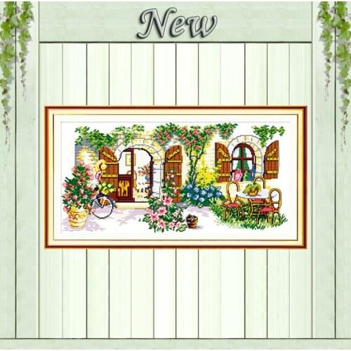Ideal house garden flower Counted printed on fabric Cross Stitch Needlework kits DMC 14CT 11CT DIY Embroidery Sets home painting