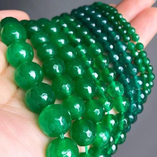 Natural Stone Faceted Green Chalcedony Jades Beads Round Loose Bead For Jewelry Making DIY Bracelets Accessories 4 6 8 10 12mm