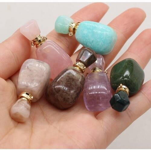 Natural Semi-precious Amethyst Rose Quartz Agate Perfume Bottle Pendant DIY for Making Jewelry Necklace Gift Accessories