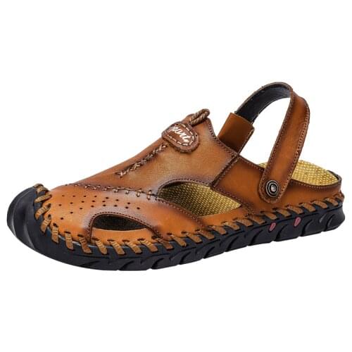 New Soft Genuine Leather Mens Sandals Classic Roman Comfortable Casual Shoes Summer Outdoor Beach Man Sandal Big Size 38-48