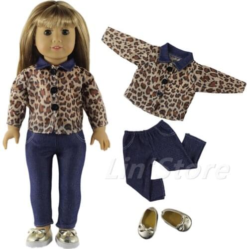 Doll Clothes Leopard print Shirt+pants for 18'' American Doll Handmade Clothes Outfit