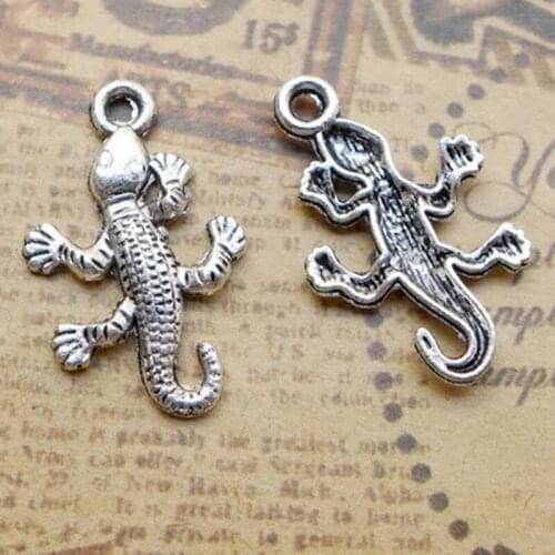 BULK 30pcs Alloy Metal Gecko Charms Antique Silver Plated Animal Pendant 25.2*15.6mm 1g