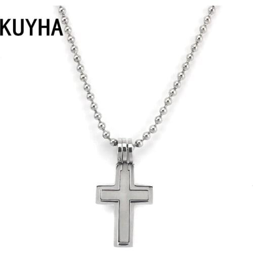 Winter Cross Necklace Pendant Stainless Steel Link Chain Necklace Statement Christian Jewelry Christmas Gifts For Women Men