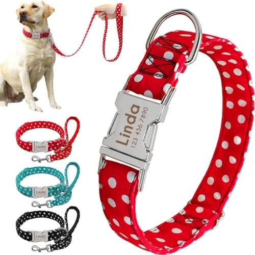 Nylon Personalized Dog Collar and Leash Anti-lost Pet Collar Dog Walking Leash Nameplate Tags For Chihuahua French Bulldog