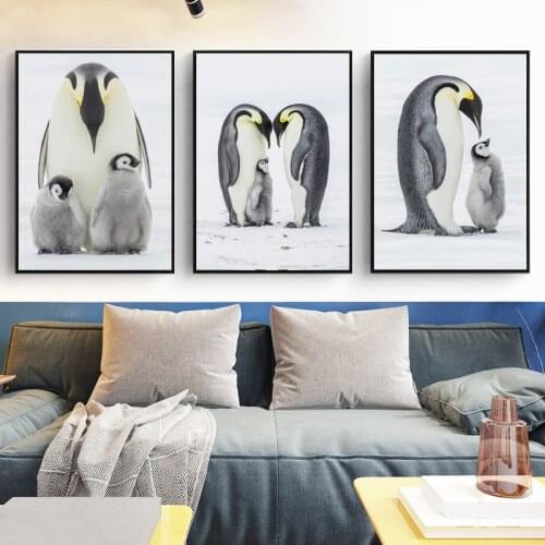 True Shoot Warmth Cute Penguin Family Canvas Art Painting Print Picture Poster Wall Living Room Bedroom Home Decoration Murals