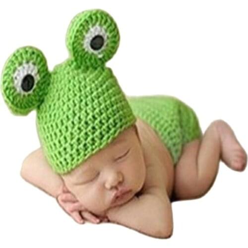 Newborn Baby Photo Props Infant Baby Crochet Frog Hats Knitted Tod Newborn Photography Props Infant Costume Outfits Boy Cap