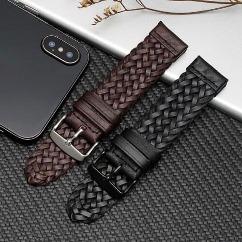 20mm 22mm Woven Leather Band for Garmin Vivoactive 4 3/Vivomove HR Strap for Samsung Galaxy Watch 46mm/42mm/Active 2 1 Bracelet