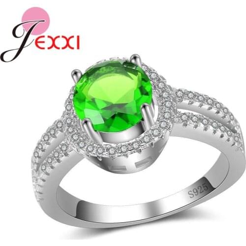 Luxury Single One Round Crystals Stones Double Lines Design Authentic 925 Sterling Silver Women Female Finger Ring Jewelr