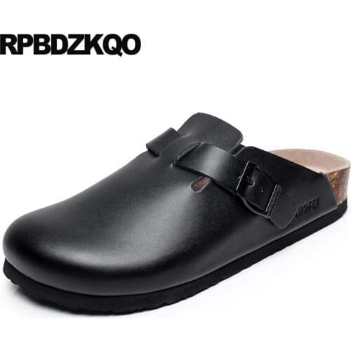 Slippers slides shoes beach summer men sandals leather black flat designer size 46 closed toe fashion cork large metal mules