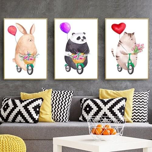 Modern Cartoon Animal Bear White Rabbit Poster Abstract Print Canvas Painting Picture Home Childrens Room Wall Art Decoration