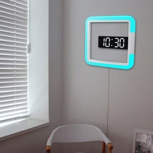 LED Wall Clock, Remote Control Digital Wall Clock Mirror Wall Clock with Alarm, Snooze, Temperature 7 color Changing Nightlight