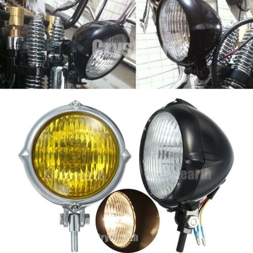 Universal Vintage Bates Style Motorcycle Head Light Lamp H4 Bulb For Honda Kawasaki Harley Chopper Sportster Softail Custom